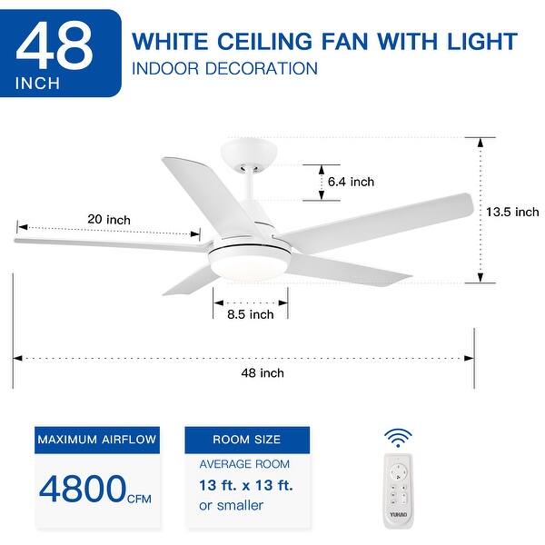 Indoor & Outdoor 5Blade Ceiling Fan Modern 48" Integrated LED Ceiling